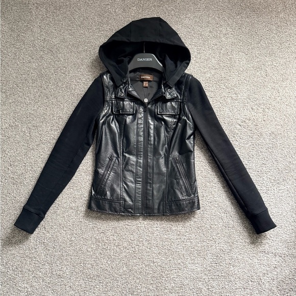 Danier Jackets & Blazers - Danier Black Leather Jacket with Hood